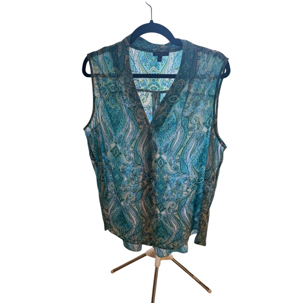 Sami & Jo Teal Paisley Tank Sleeveless Boho Print Light Summer Top Size 2X